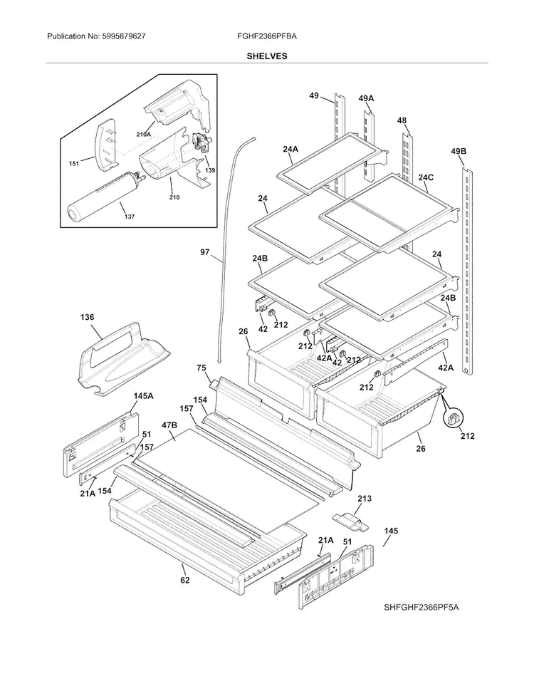 Shelves Diagram and Parts List for FGHF2366PFBA  Frigidaire Refrigerator