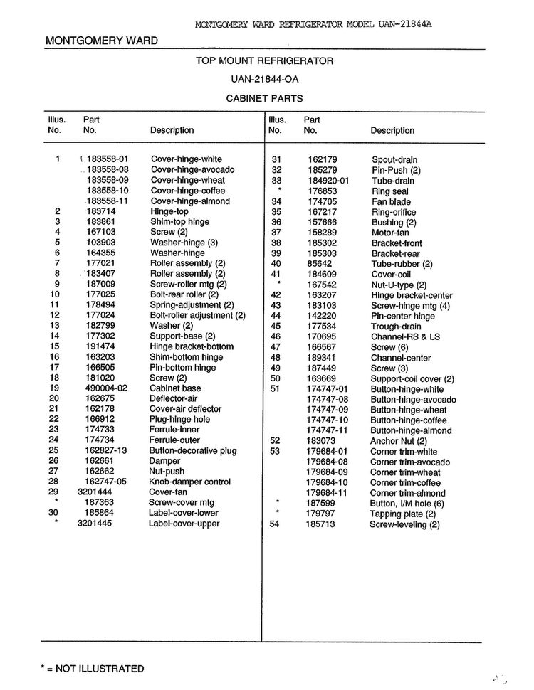 Cabinet Parts Page 2 Diagram and Parts List for 21844A  Frigidaire Refrigerator