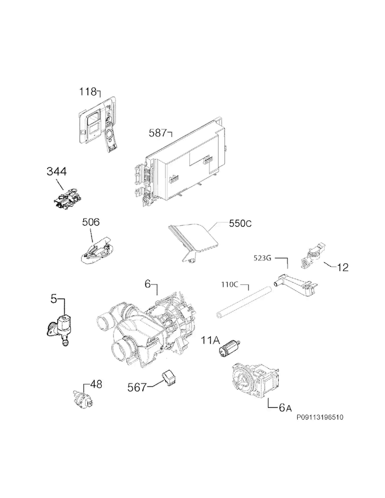 Electrical Parts Diagram and Parts List for EI24CD35RS2A  Electrolux Dishwasher