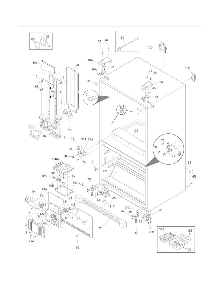 Cabinet Diagram and Parts List for FPHN2899LF4  Frigidaire Refrigerator
