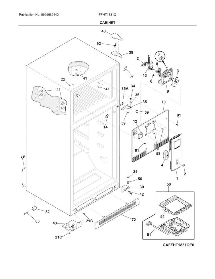 Cabinet Diagram and Parts List for FFHT1831QQ6  Frigidaire Refrigerator