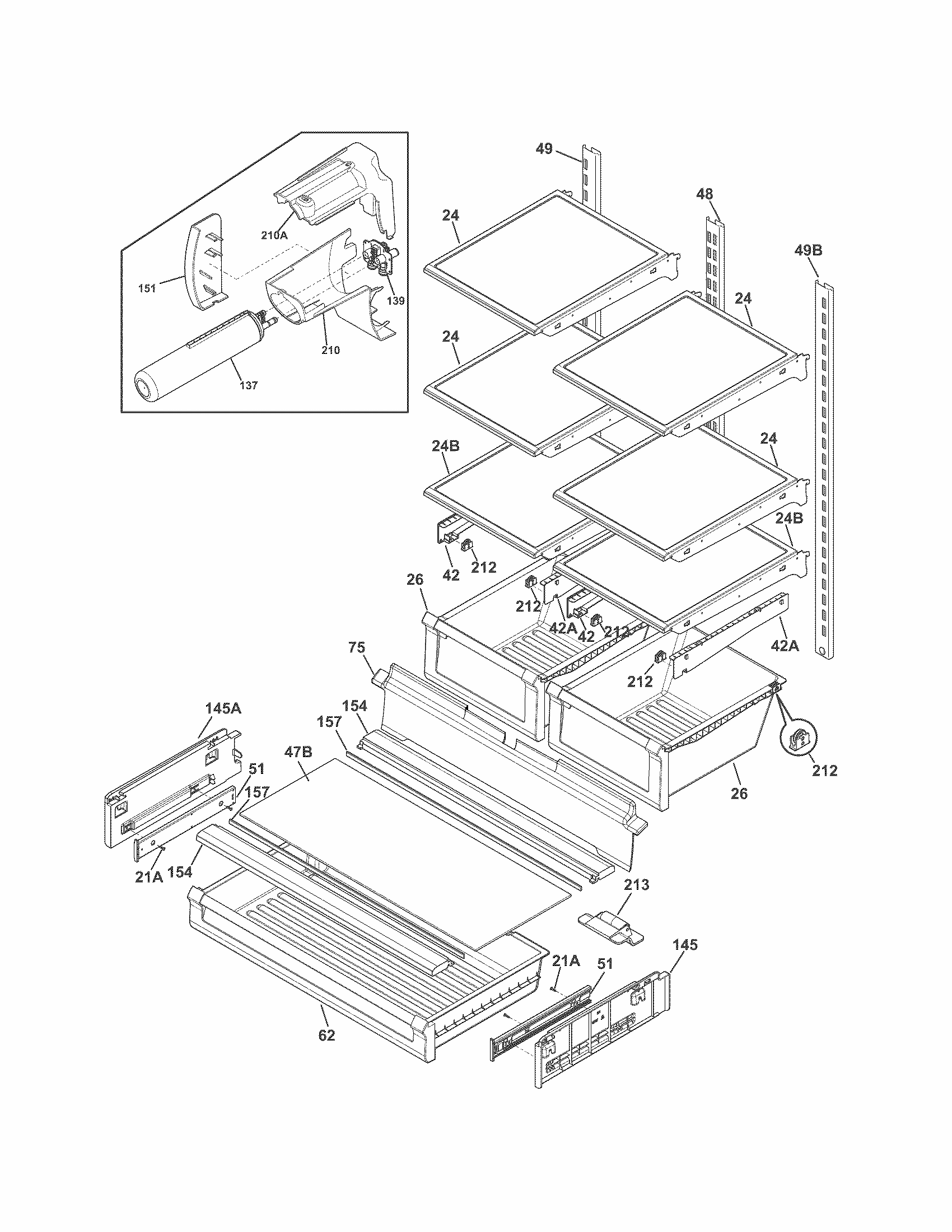 Shelves Diagram and Parts List for FGUN2642LE8  Frigidaire Refrigerator