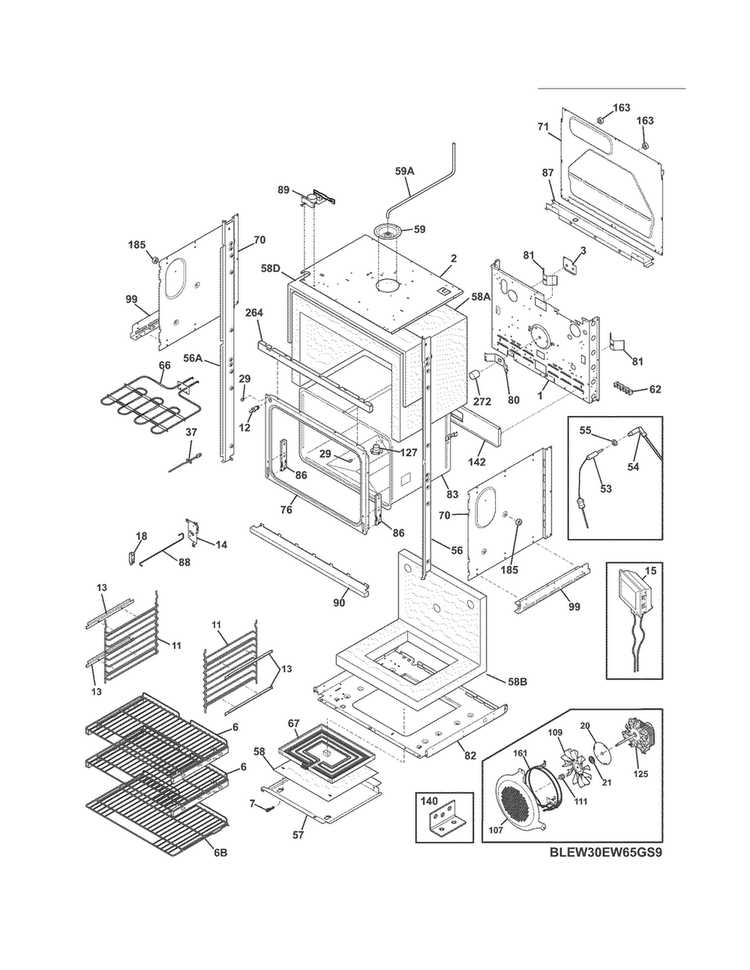 Lower Oven Diagram and Parts List for EW30EW6CGS9  Electrolux Wall Oven