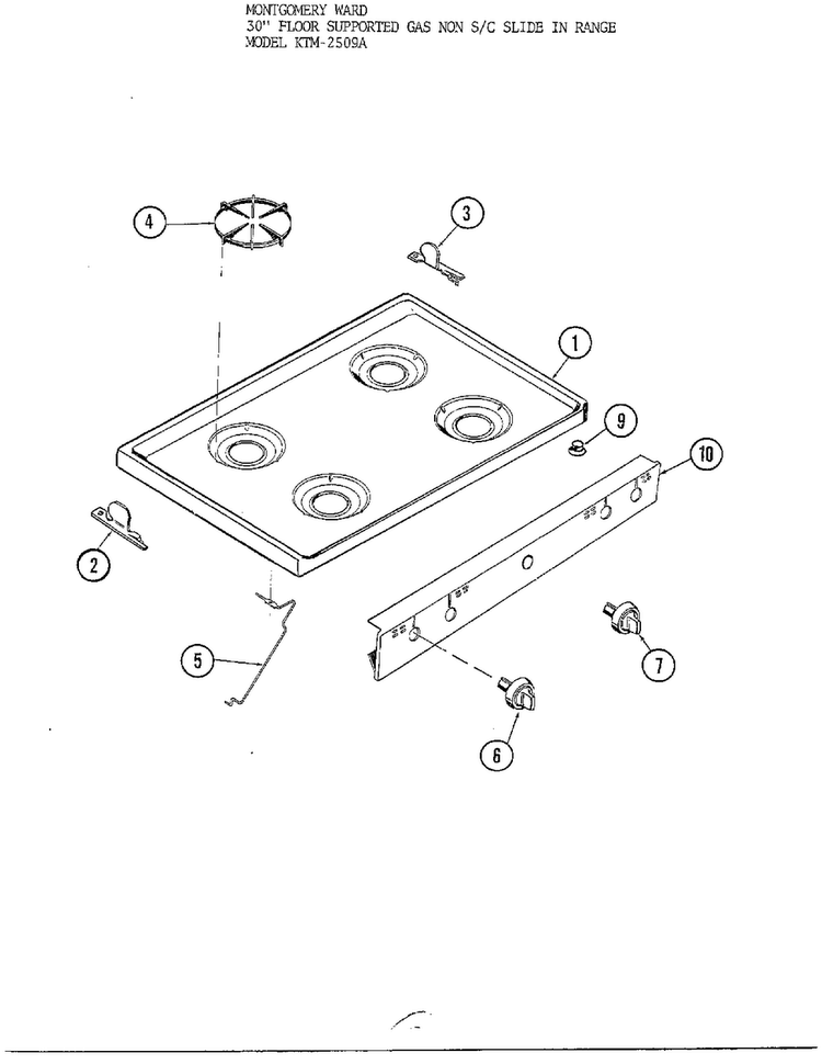30" Floor Gas/top Diagram and Parts List for 2509A  Frigidaire Range