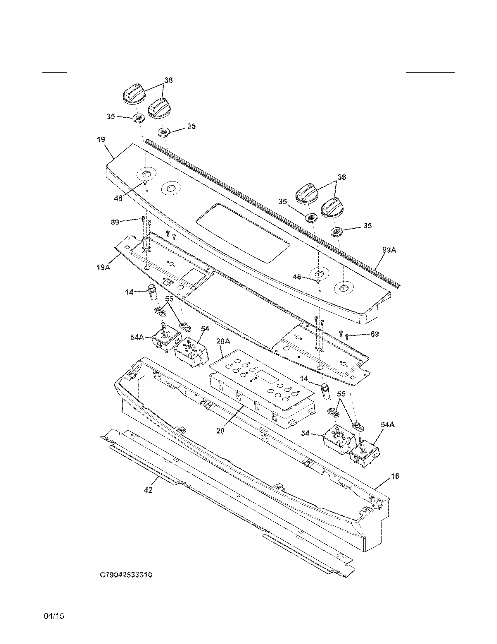 Backguard Diagram and Parts List for 79042533312  Kenmore Range