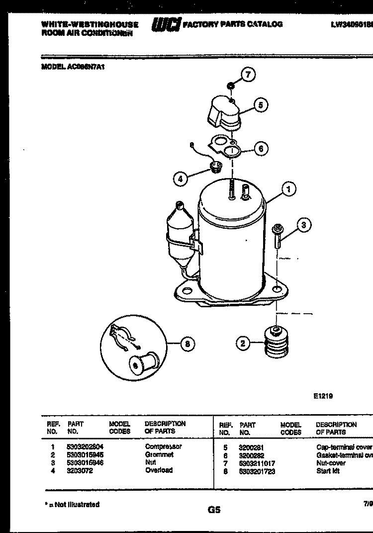 COMPRESSOR PARTS Diagram and Parts List for AC086N7A1  Frigidaire Air Conditioner