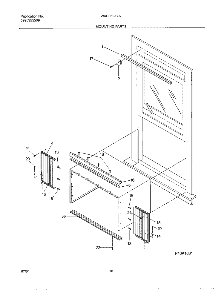 WINDOW MOUNTING Diagram and Parts List for WAC052K7A4  Westinghouse Air Conditioner