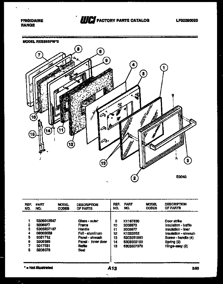 DOOR PARTS Diagram and Parts List for RES36BFL2  Frigidaire Range