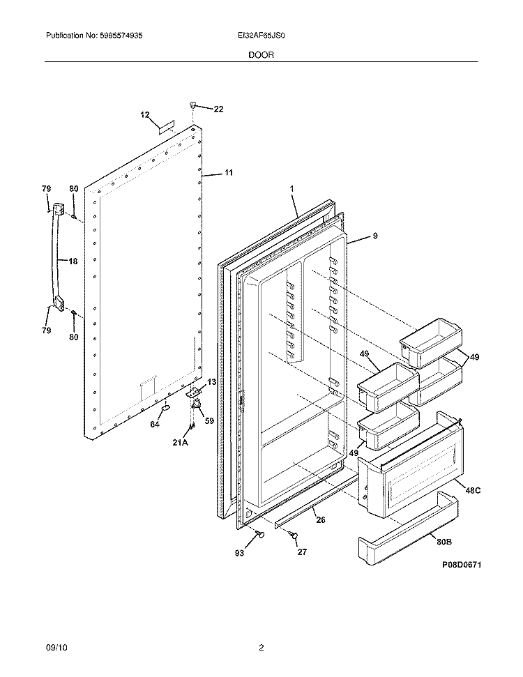 DOOR Diagram and Parts List for EI32AF65JS0  Electrolux Freezer