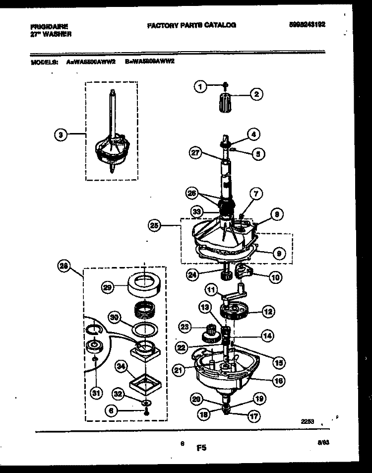 TRANSMISSION PARTS Diagram and Parts List for WA6500ADD2  Frigidaire Washer
