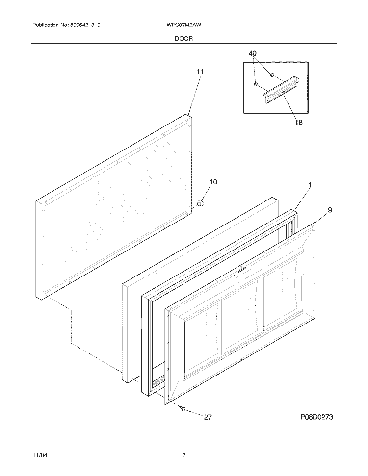 DOOR Diagram and Parts List for WFC07M2AW5  Westinghouse Freezer