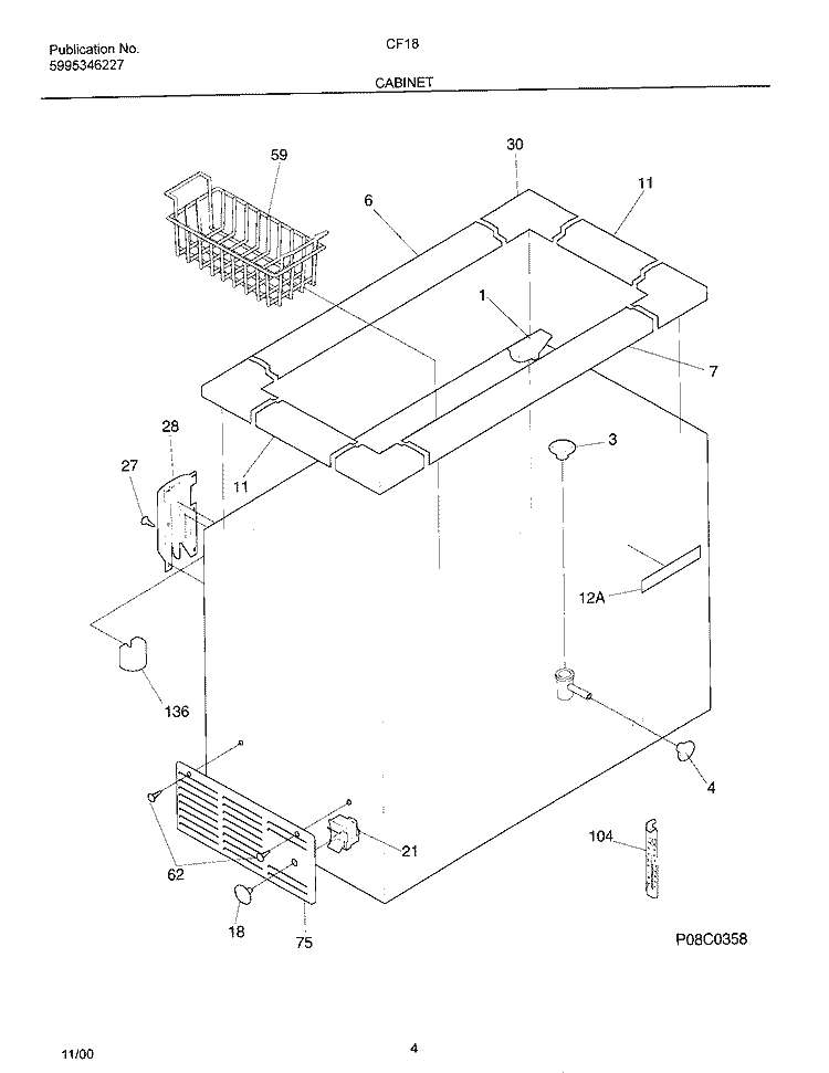 CABINET Diagram and Parts List for CF183  Frigidaire Freezer