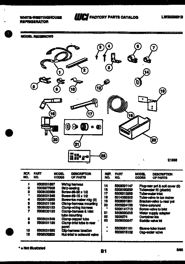 ICE MAKER INSTALLATION PARTS Diagram and Parts List for RS225MCD0  Frigidaire Refrigerator