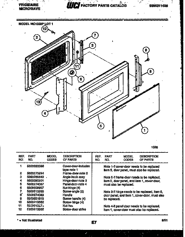 DOOR PARTS Diagram and Parts List for MC1350P1  Frigidaire Microwave