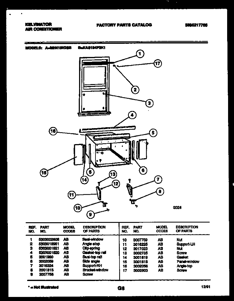 CABINET AND INSTALLATION PARTS Diagram and Parts List for MH418H2SB  Kelvinator Air Conditioner