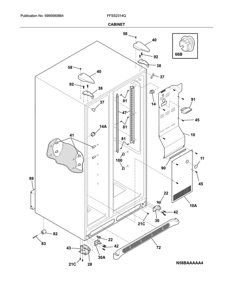 Cabinet Diagram and Parts List for FFSS2314QEAA  Frigidaire Refrigerator