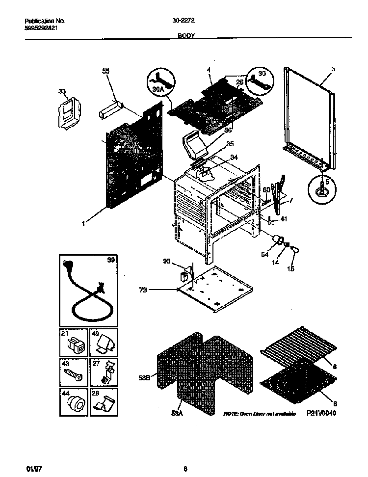 Body Diagram and Parts List for 30-2272-00 07 Tappan Range