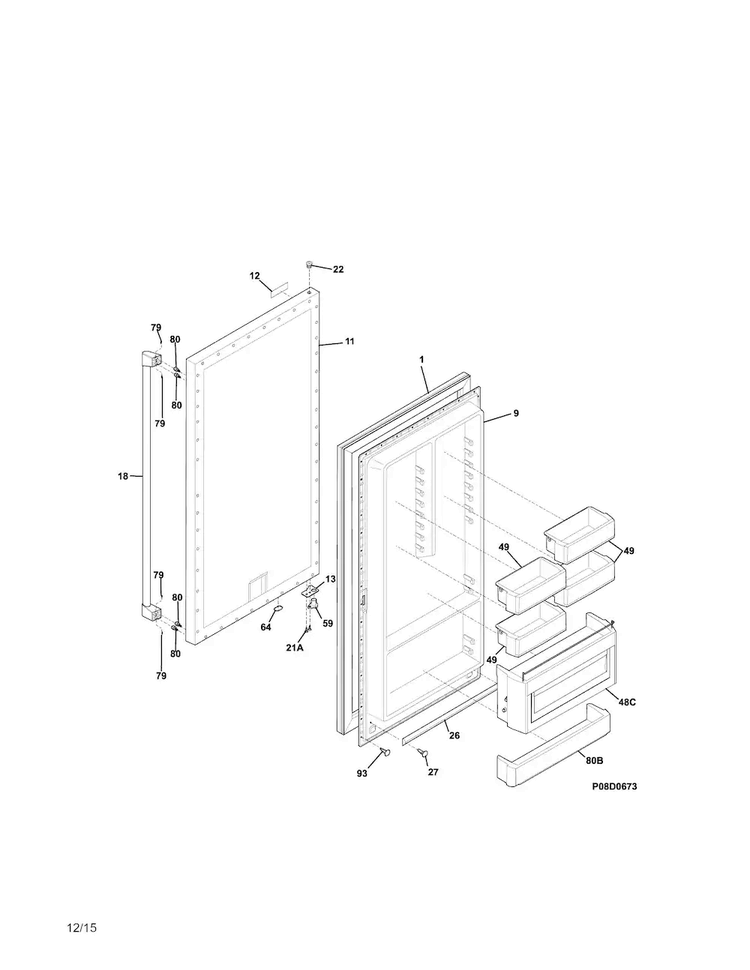 Door Diagram and Parts List for E32AF85PQSA  Electrolux Freezer