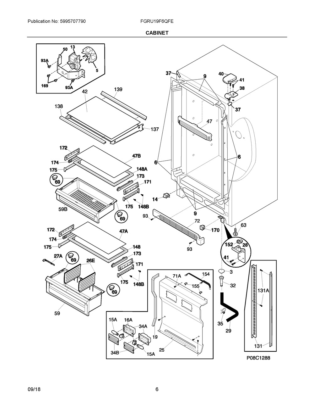 Cabinet Diagram and Parts List for FGRU19F6QFE  Frigidaire Refrigerator