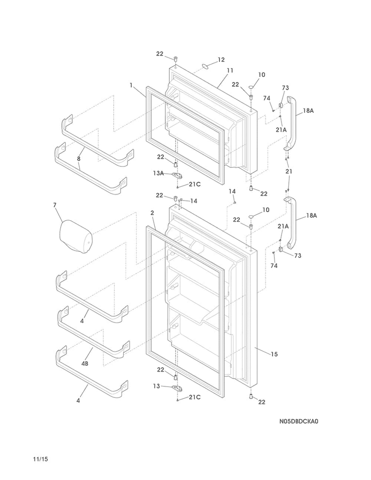 Doors Diagram and Parts List for FFTR1614RW1  Frigidaire Refrigerator