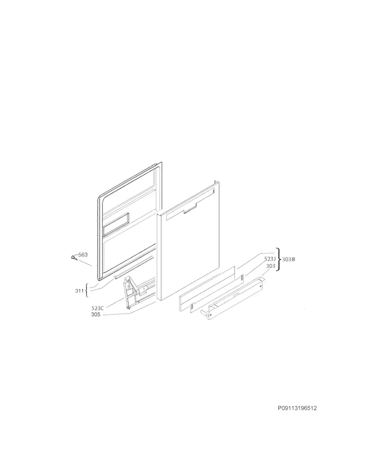 Door Diagram and Parts List for EI24CD35RS2A  Electrolux Dishwasher