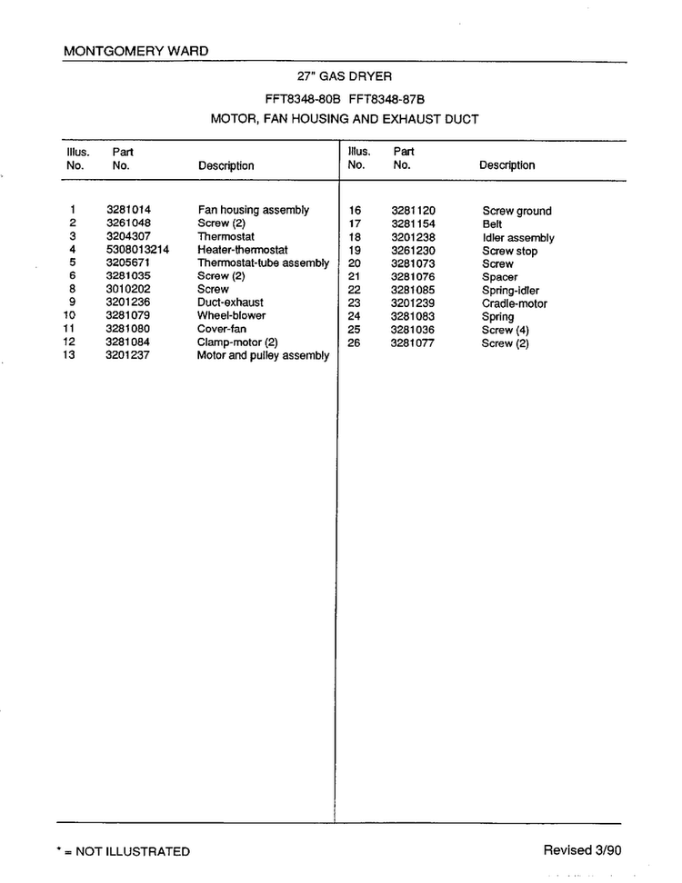Motor, Fan Housing And Exhaust Duct Page 2 Diagram and Parts List for 8348B  Frigidaire Dryer