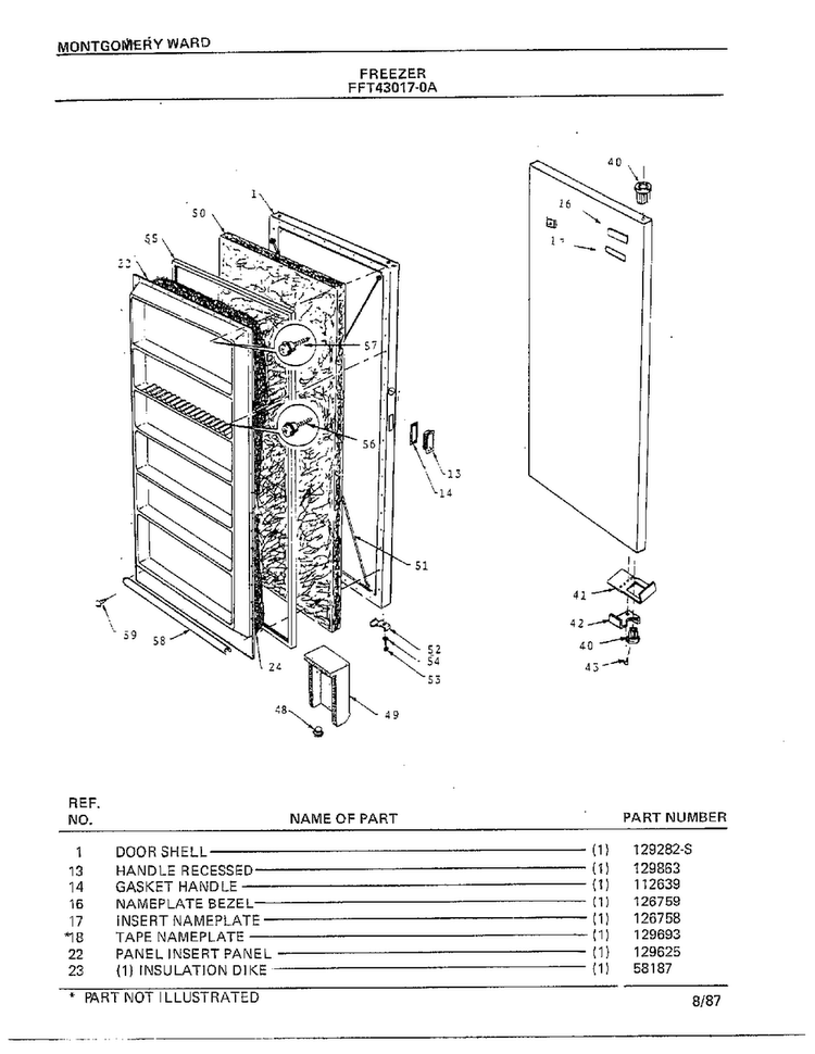 Freezer Diagram and Parts List for 43017A-0  Frigidaire Freezer