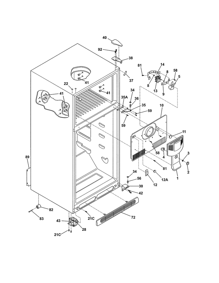 Cabinet Diagram and Parts List for FFHT2126PB0  Frigidaire Refrigerator