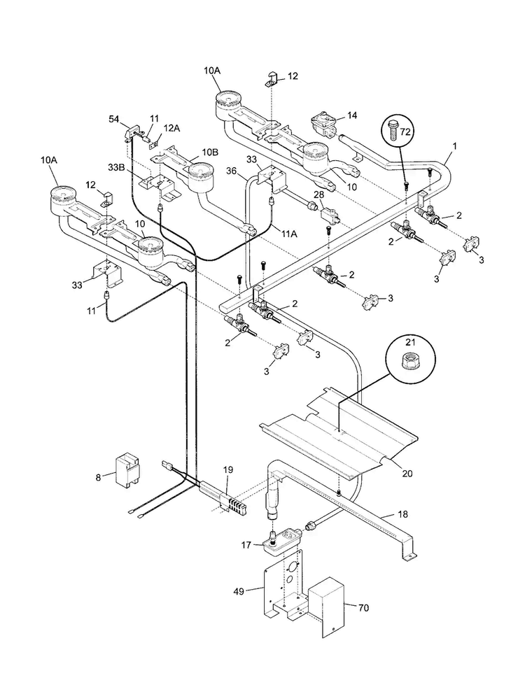 Burner Diagram and Parts List for TGF605WFW6  Tappan Range