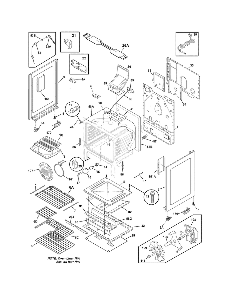 Body Diagram and Parts List for CGGF3054MFC  Frigidaire Range