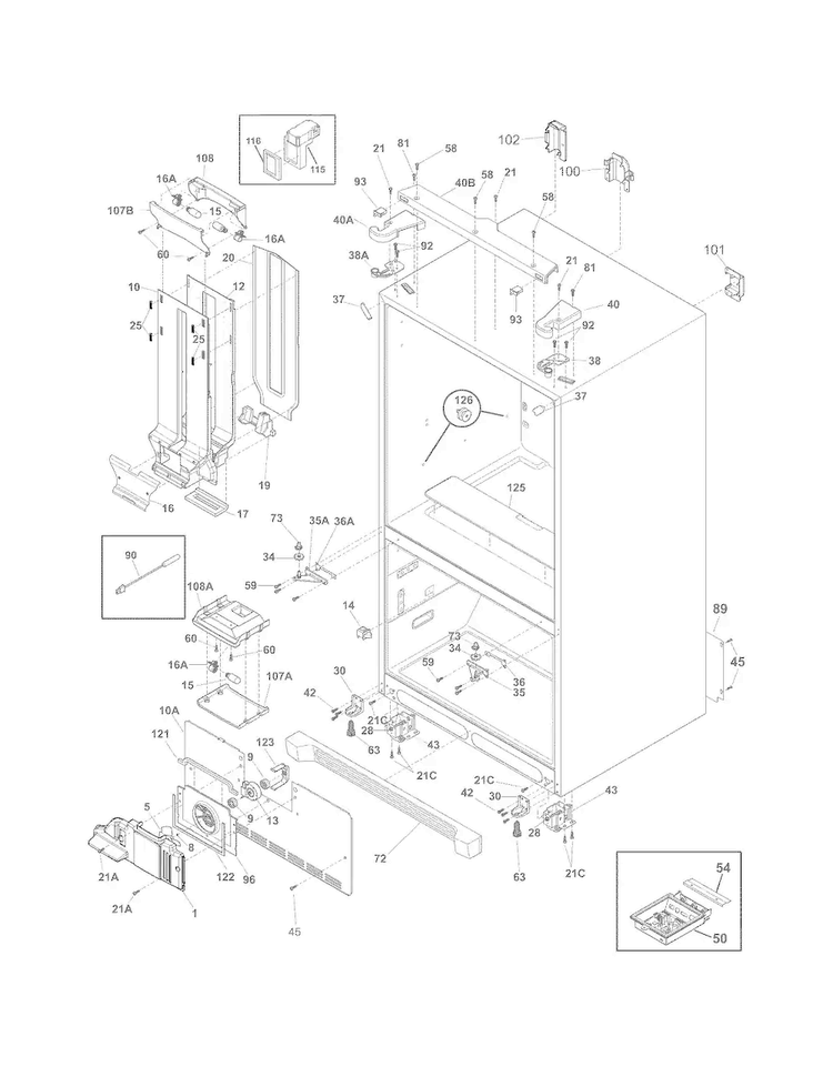 Cabinet Diagram and Parts List for FFHB2740PE3  Frigidaire Refrigerator