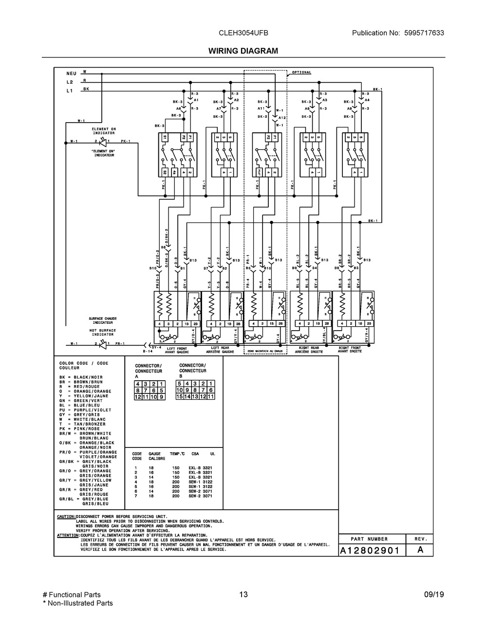 Wiring Diagram Diagram and Parts List for CLEH3054UFB  Frigidaire Range