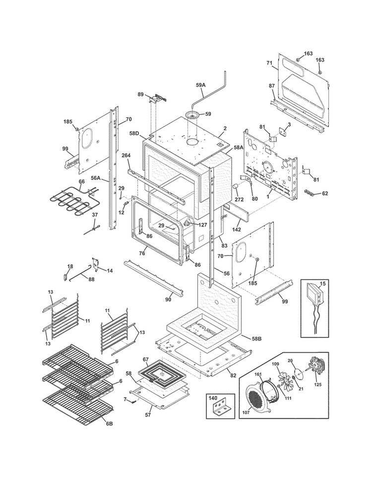 Lower Oven Diagram and Parts List for EI30EW45KW3  Electrolux Wall Oven
