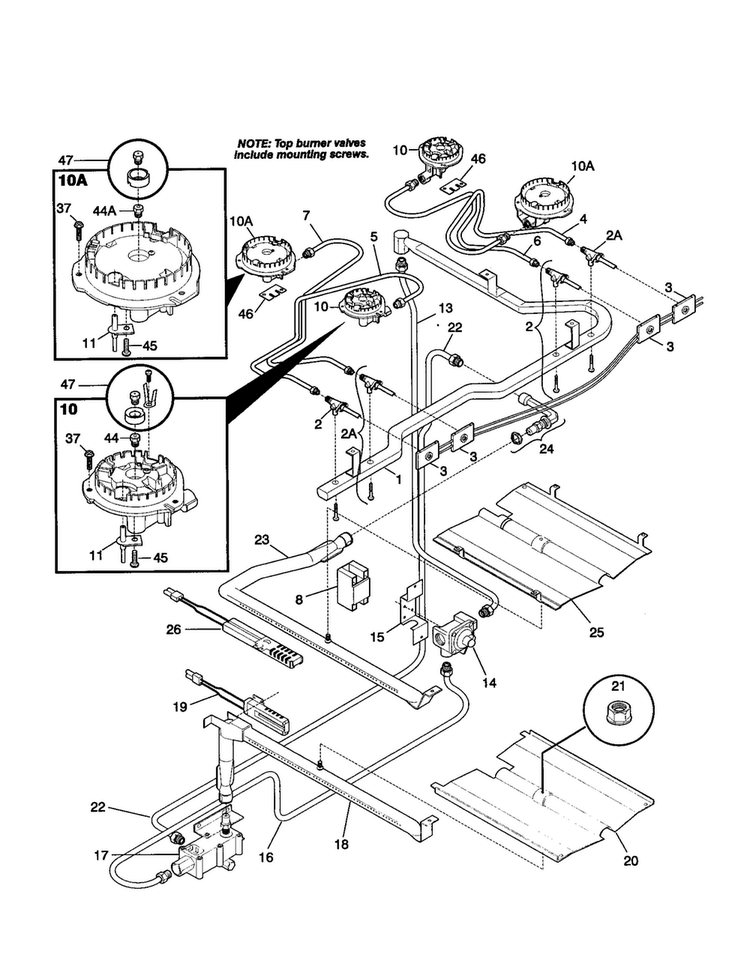 Burner Diagram and Parts List for TGF375BHBB  Tappan Range