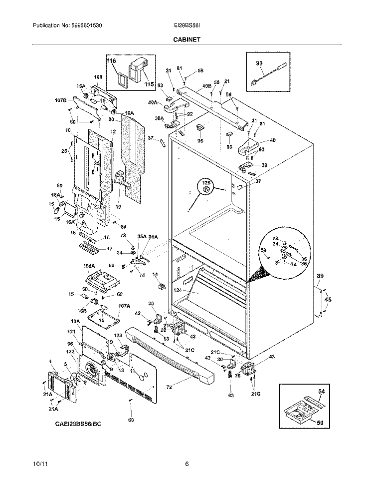 CABINET Diagram and Parts List for EI28BS56IBC  Electrolux Refrigerator