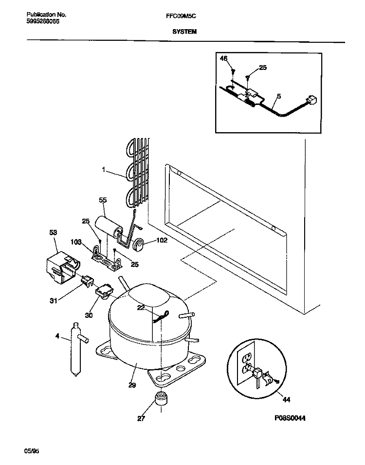 SYSTEM Diagram and Parts List for FFC09M5CW1  Frigidaire Freezer