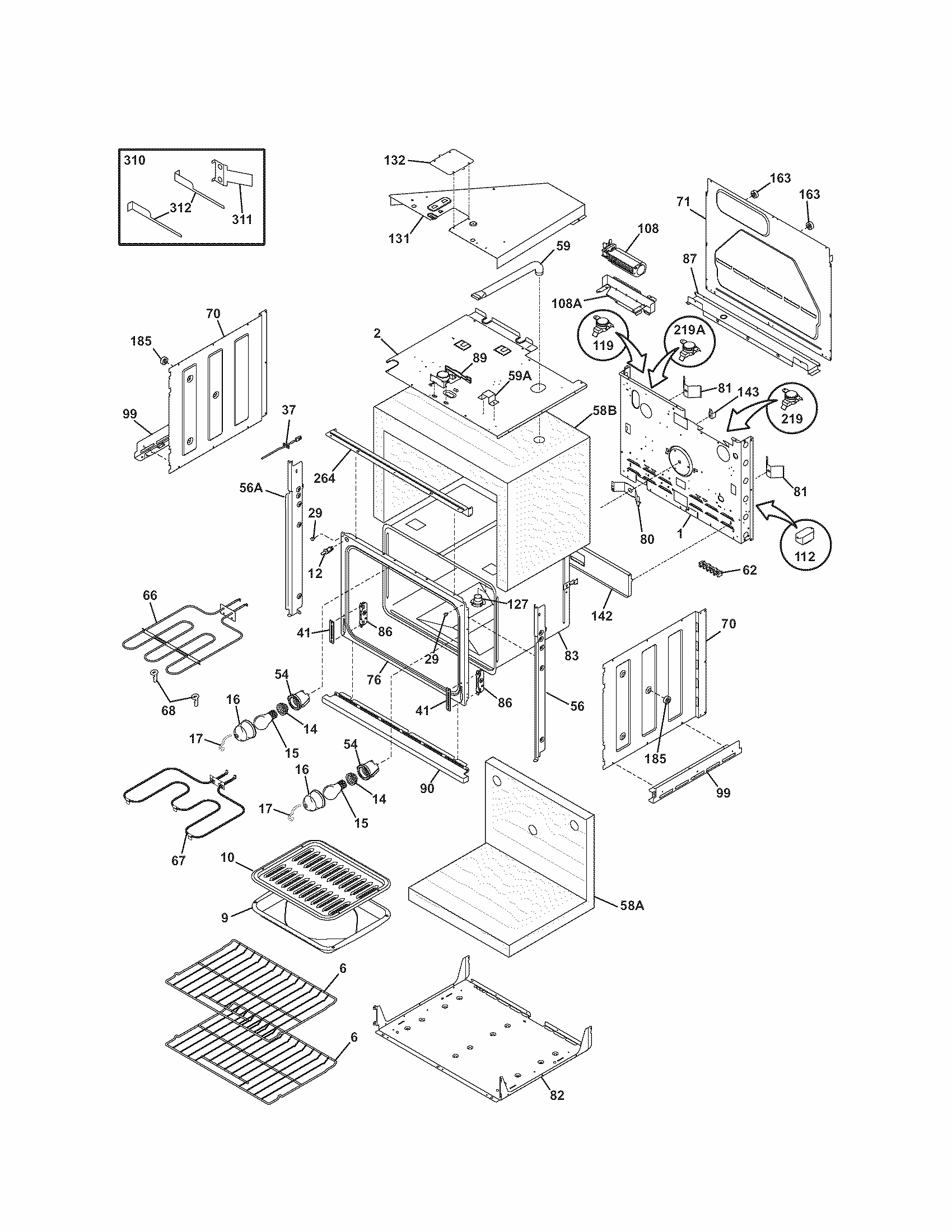 Body Diagram and Parts List for 79047834405  Kenmore Wall Oven