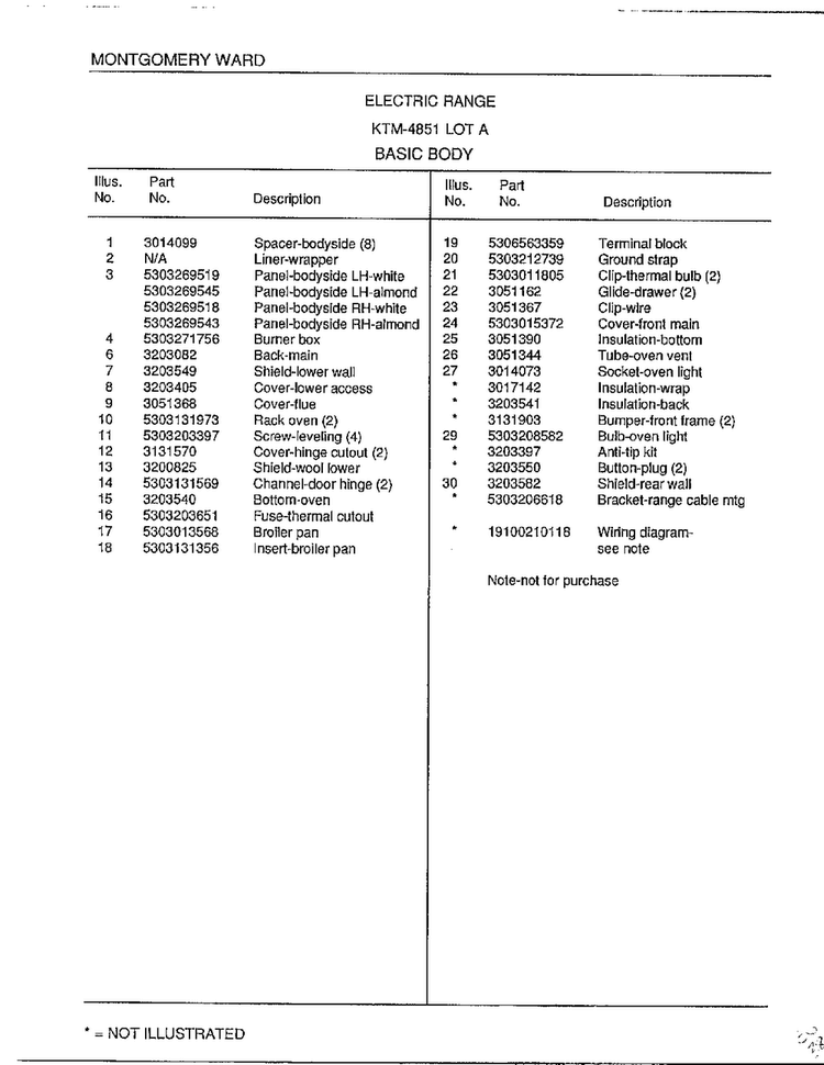 Basic Body Page 2 Diagram and Parts List for 4851A  Frigidaire Range