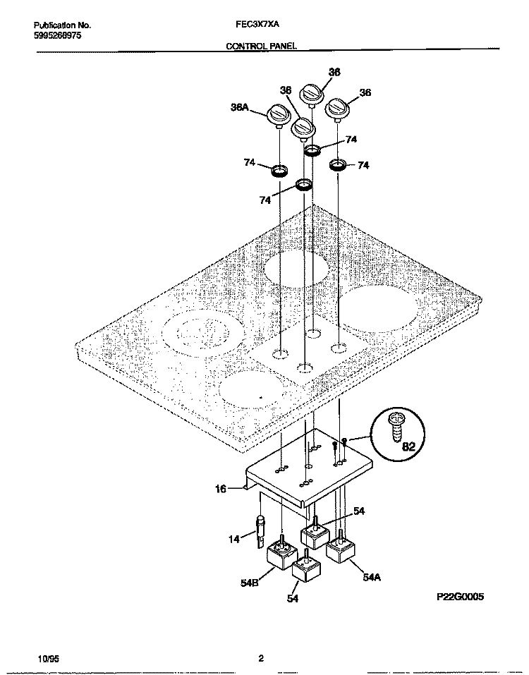 CONTROL PANEL Diagram and Parts List for FEC3X7XATB  Frigidaire Cooktop