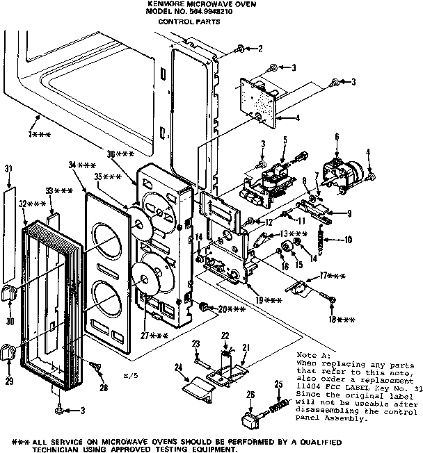 Control Parts Diagram and Parts List for 5649948210  Kenmore Microwave