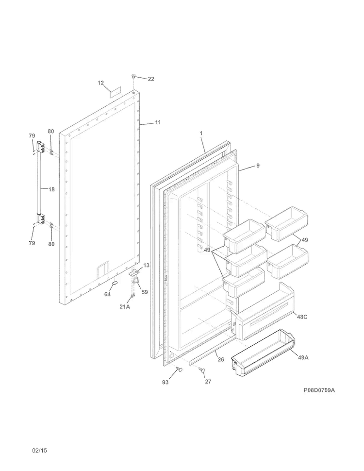 Door Diagram and Parts List for FPFU19F8RFA  Frigidaire Freezer