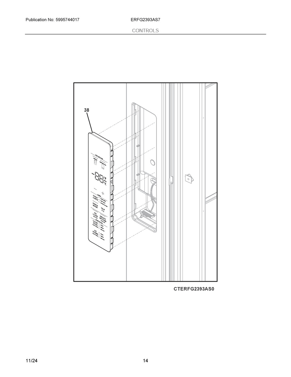 Controls Diagram and Parts List for ERFG2393AS7  Frigidaire Refrigerator