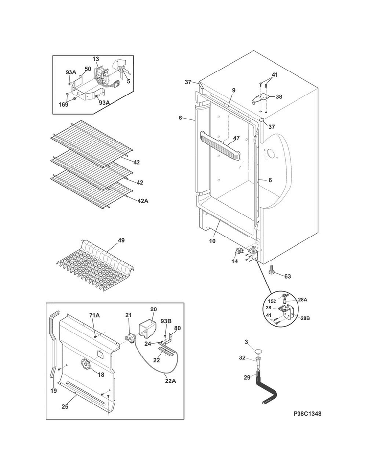Cabinet Diagram and Parts List for WWFU14M1SW0  Westinghouse Freezer
