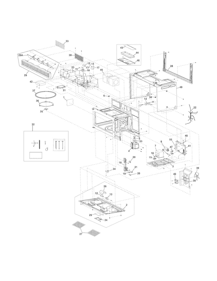 Oven,cabinet Diagram and Parts List for FFMV163PBA  Frigidaire Microwave