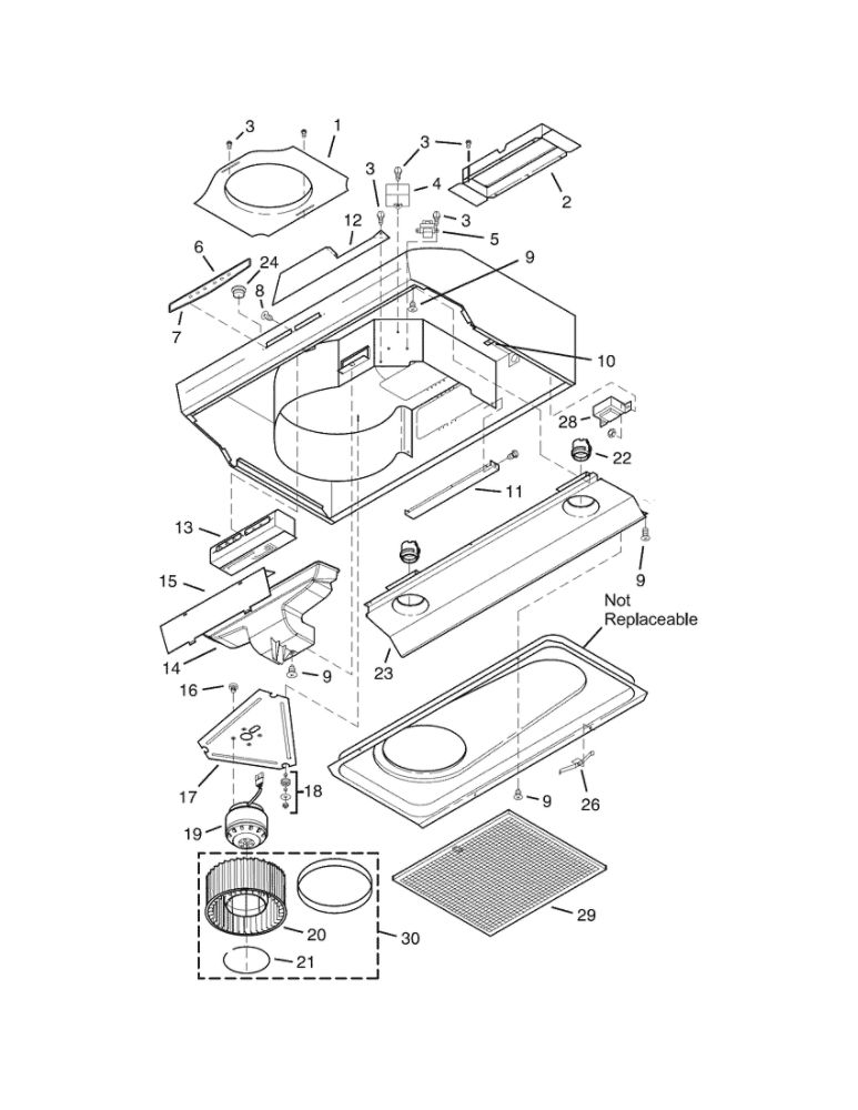 Replacement Parts Diagram and Parts List for LFEV36FE  Frigidaire Range Hood