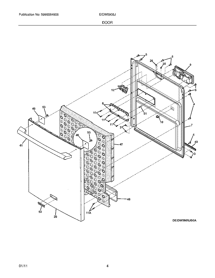DOOR Diagram and Parts List for EIDW5905JW0A  Electrolux Dishwasher