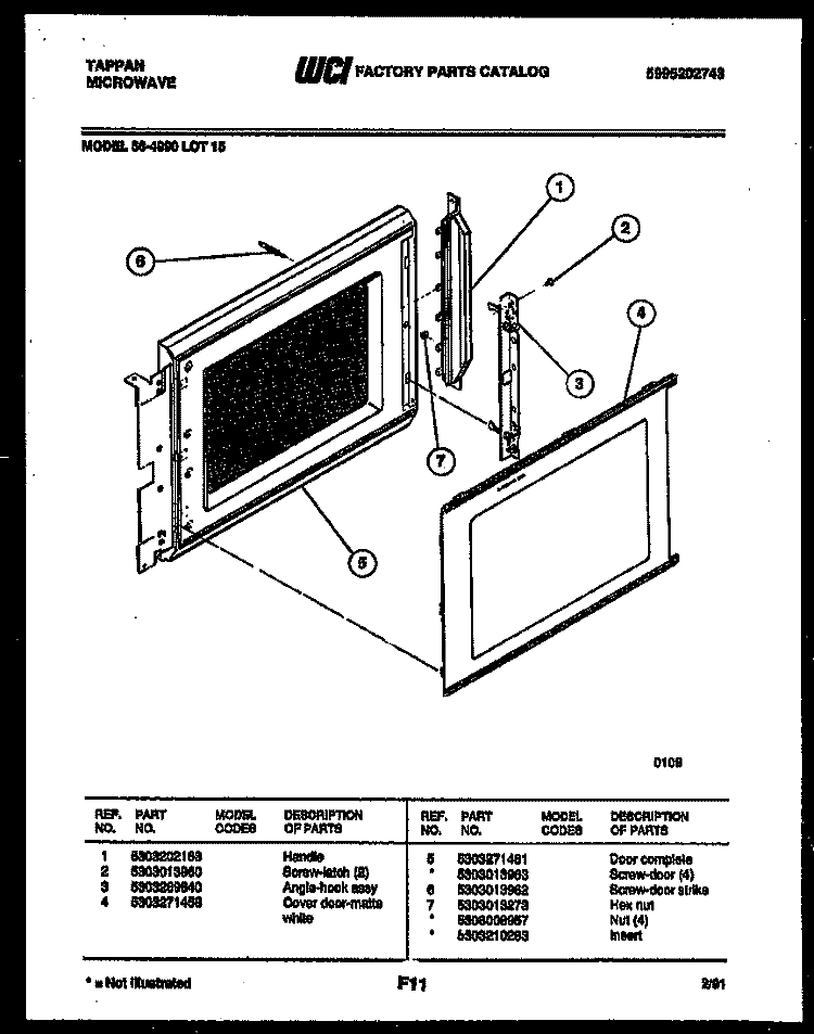 DOOR PARTS Diagram and Parts List for 56-4990-10-15  Tappan Microwave