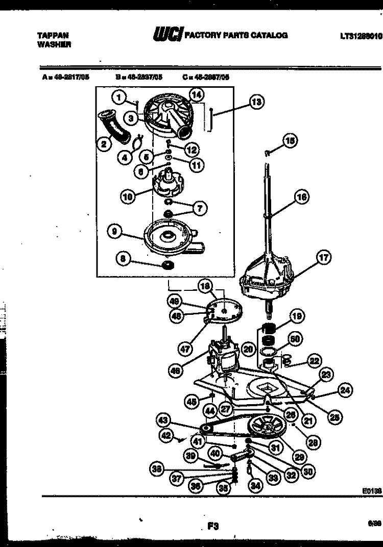 WASHER DRIVE SYSTEM AND PUMP Diagram and Parts List for 46-2817-00-05  Tappan Washer