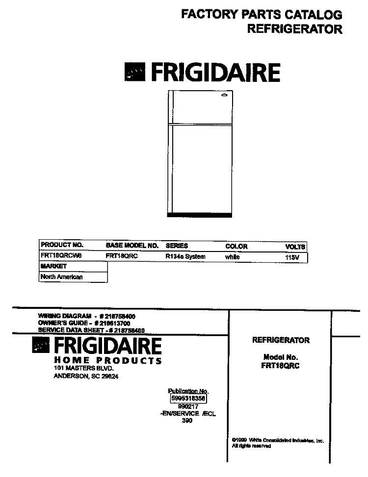 COVER Diagram and Parts List for FRT18QRCW6  Frigidaire Refrigerator