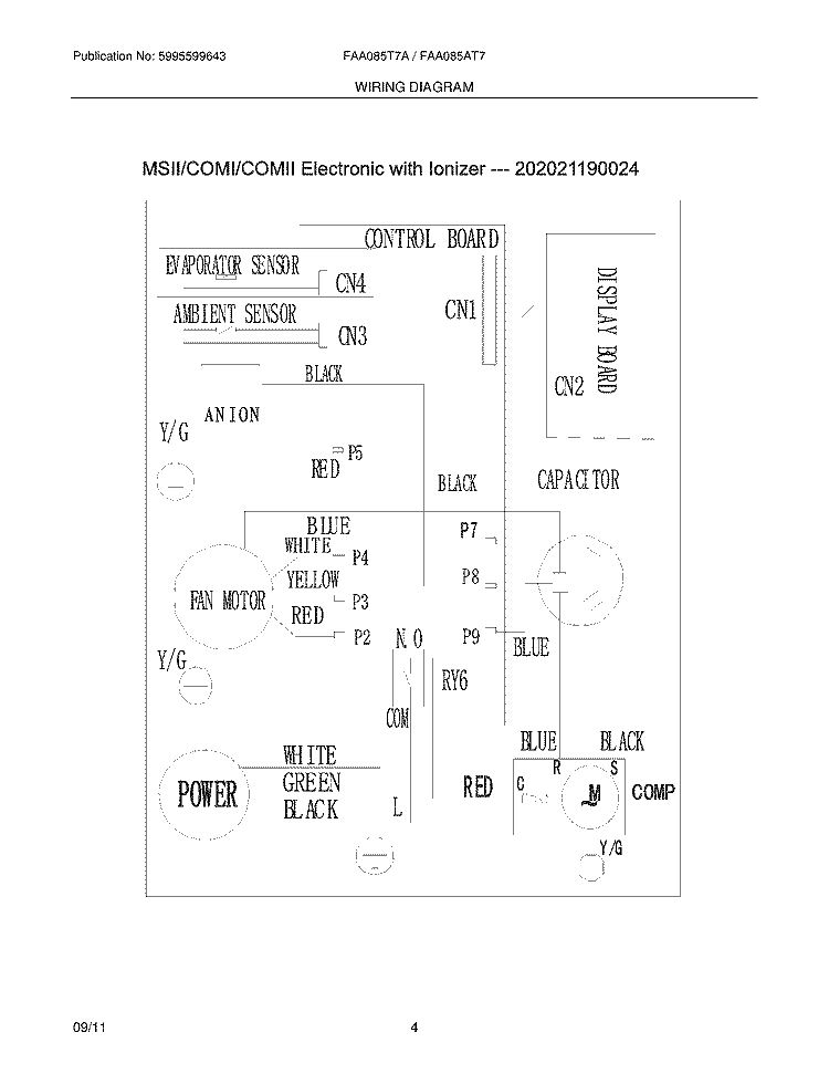WIRING DIAGRAM Diagram and Parts List for FAA085T7A13  Frigidaire Air Conditioner